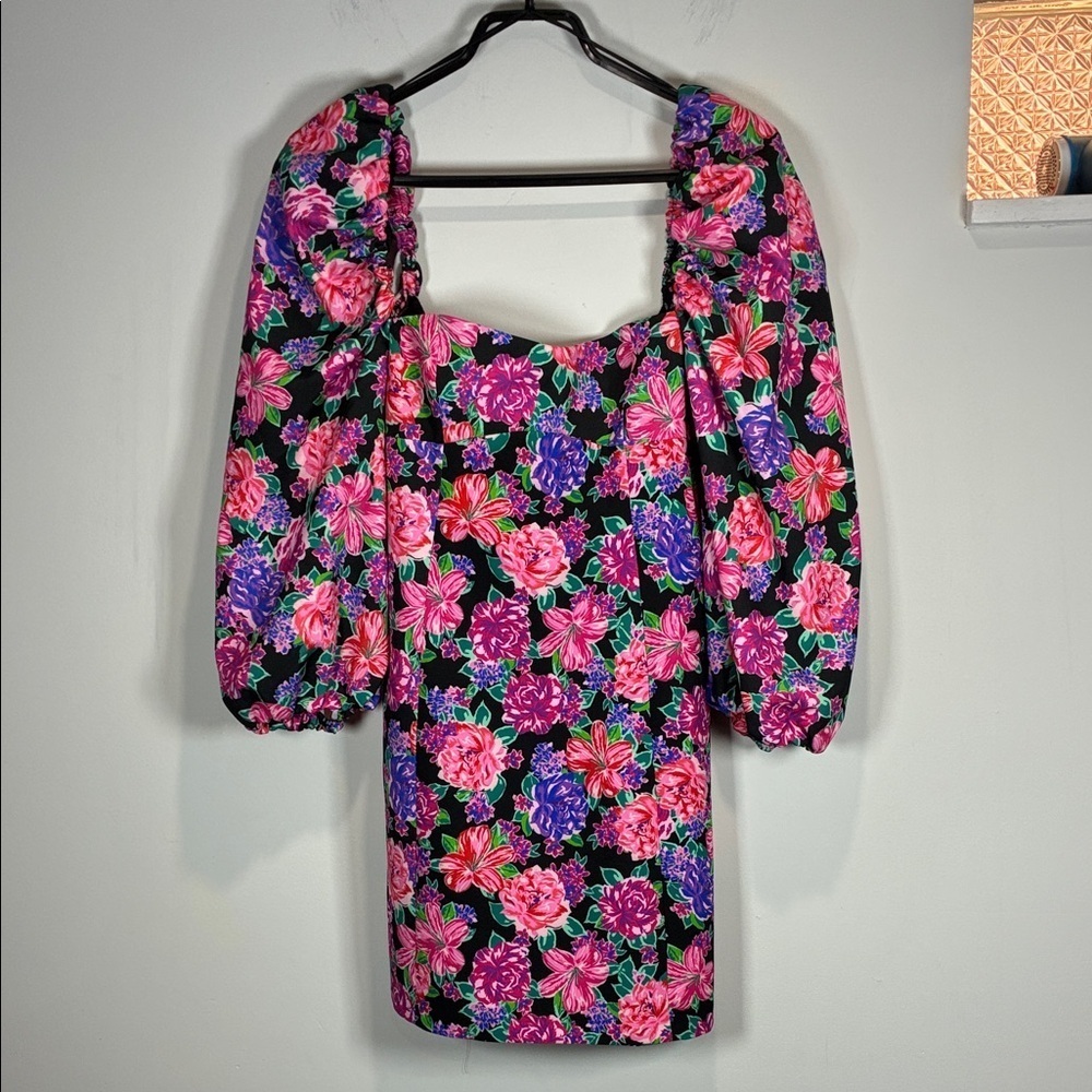 Zara Floral Puff Sleeve Mini Dress NWT Bold Print S - Picture 2 of 13